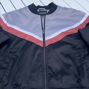 Express Men's Black, Gray, and orange Bomber Jacket